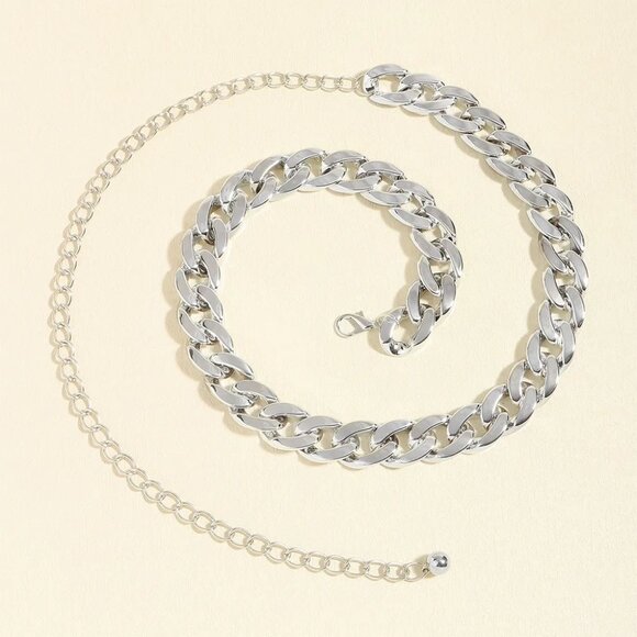 2/$30 Chunky Silver Chain Adjustable Thick Waist Belt For Dress Outfit Tunic OS - Picture 6 of 7